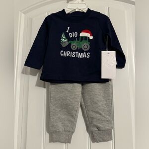 Cute Planet Cotton size NB navy blue gray I Dig Christmas 2 piece set